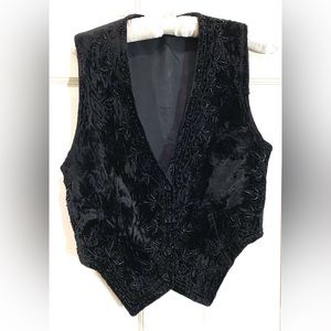 Vintage black beaded crushed velvet vest